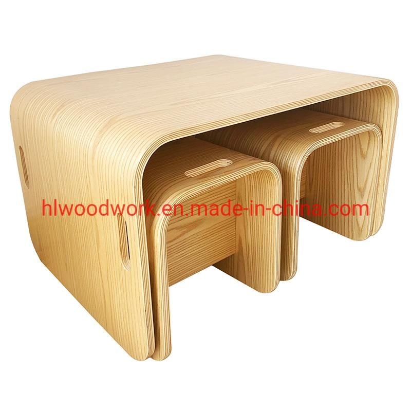 Kids Table and Chairs Set, Children or Toddler Study and Dining Desk, Wooden Furniture, Nature Color Bentwood Birch Wood Layer