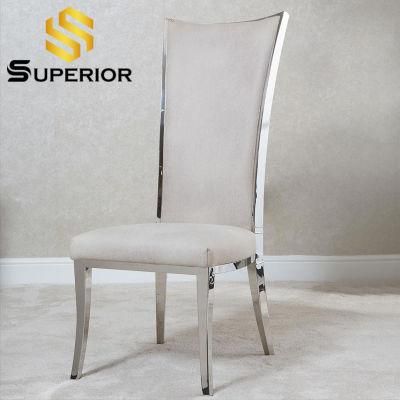 Beige Velvet Dining Chair with Silver Legs for Dining Room