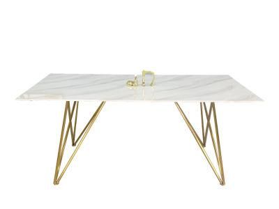 Modern Home Living Room Furniture Table Set Tempered Glass Marble Top Dining Table with Stainless Steel Tube Leg