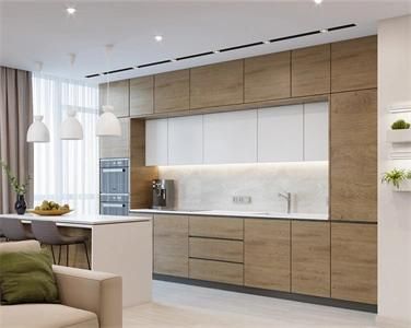 Contemporary Long Lasting Linear Style Stable Stainproof Wood Veneer Kitchen Cabinet