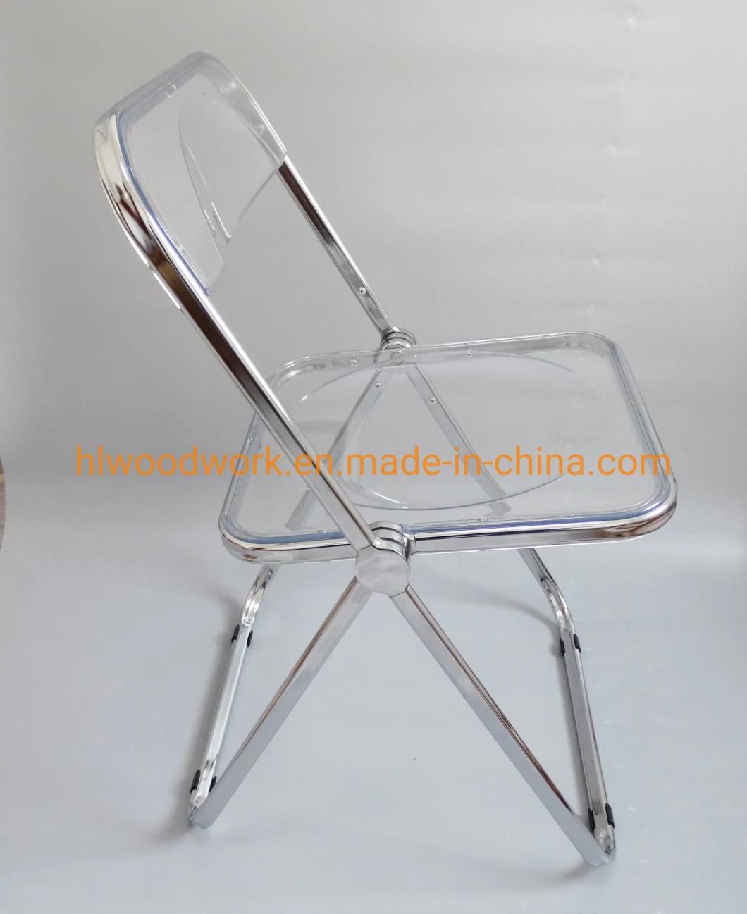 Modern Transparent Blue Folding Chair PC Plastic Dining Room Chair Chrome Frame Office Bar Dining Leisure Banquet Wedding Meeting Chair Plastic Dining Chair