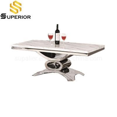 Chinese Rectangle Silver Steel Marble Coffee Table For Sale