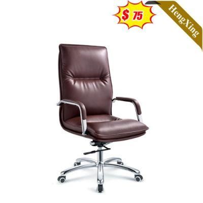 Nordic Design Furniture Middle Back Office Chairs Brown PU Leather Boss Manager Chair