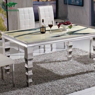 Home Furniture Modern Luxury Stainless Steel Artificial Marble Dining Table