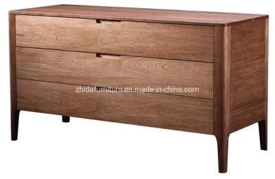 High Quality Modern Walnut Solid Wood Home Living Room Side Storage Cabinet Hotel Bedroom Cabinet Console Table with 3 Layer Drawer