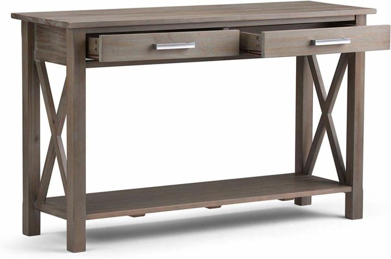 Grey Finish Big X Design Console Table Desk with 2 Drawer