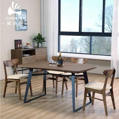 Nordic Wooden Home Furniture Metal Base Dining Table Made in China