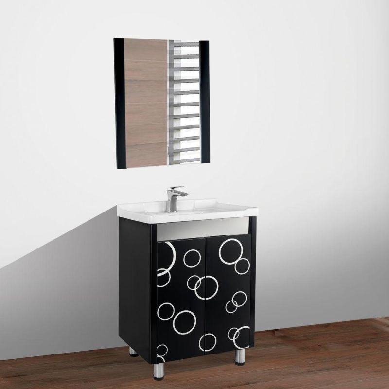 Black and White PVC Bathroom Wholesale Vanity with Mirror Cabinet