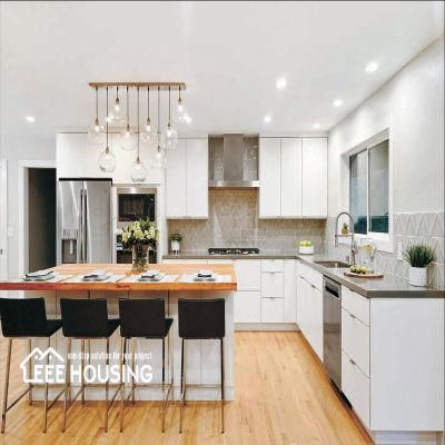 Custom Made Modern White Painting Wooden Countertops Island Oven and Microwave Cupboard Kitchen Cabinet
