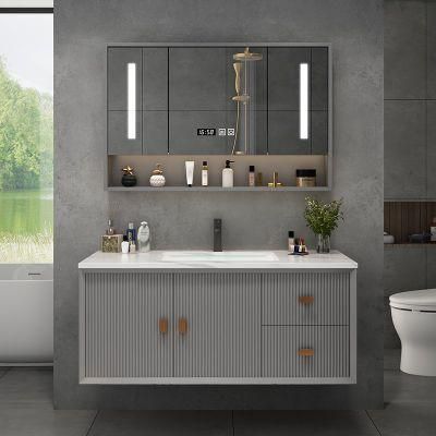 Grey Color Exquisite Exterior Design Wall Mounted Irregular Design Bathroom Vanity Cabinet with LED Mirror Cabinet