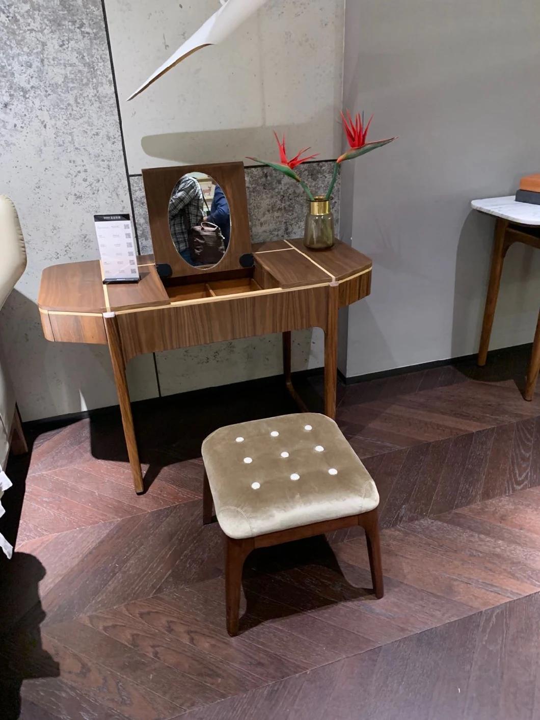 Italy Design Modern Home Villa Apartment Hotel Bedroom Furniture Wooden Walnut Dresser with Mirror