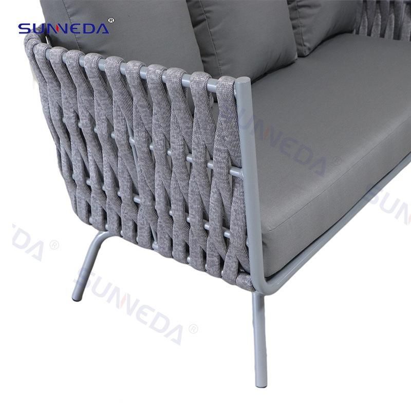 Modern Outdoor Furniture Hot Sale Patio Leisure Sofa Set Webbing Rope Fabric Seat Mesh Polyester Frame Sectional Sofa