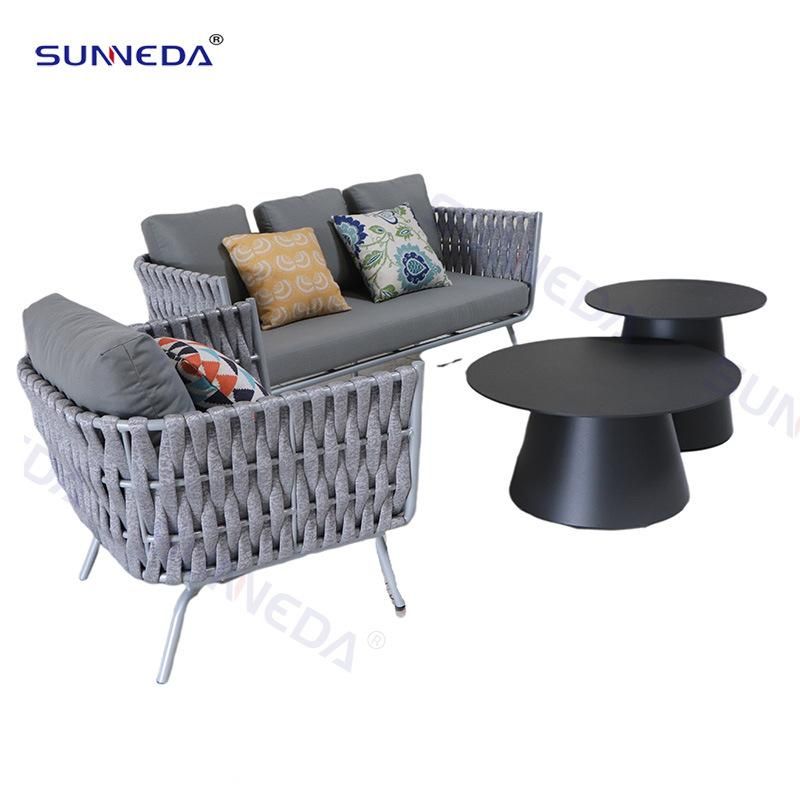 Modern Outdoor Furniture Hot Sale Patio Leisure Sofa Set Webbing Rope Fabric Seat Mesh Polyester Frame Sectional Sofa