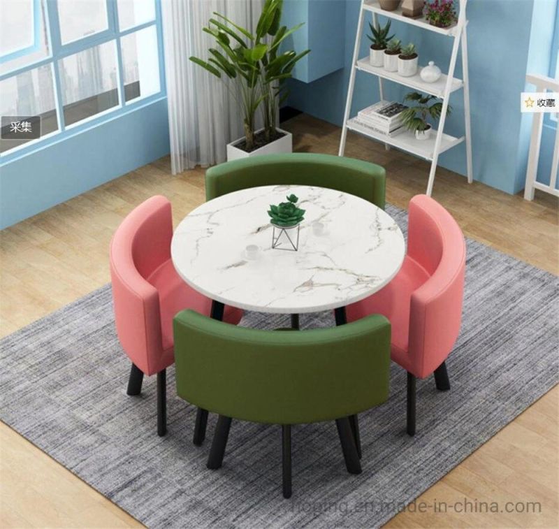 Minimalist Square Coffee Table and Round Chair 1+4 Restaurant Designed Leisure Carbonate Steel Leg Furniture Hotel Restaurant Cafe Coffee Shop Chair