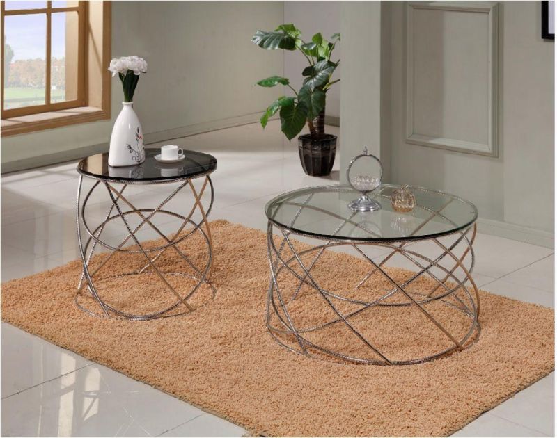 Living Room Furniture Glass Coffee Table with Stainless Steel Frame