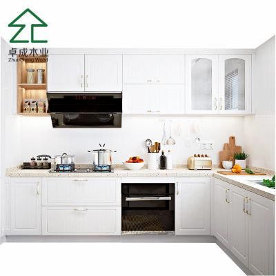 White UV Plywood Kitchen Cabinet with Glass Doors