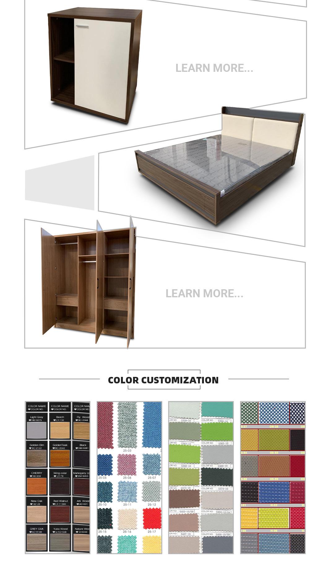 Modern Design Bedroom Wooden Melamine Laminated Bed MDF Hotel Furniture Beds