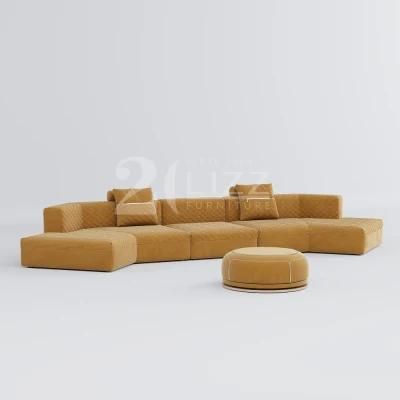 European Sectional Living Room Round Corner Fabric Velvet Yellow Sofa Furniture Set Leisure Home Office Hotel Furniture