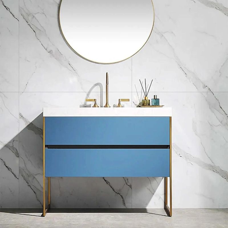 32"Melamine Board Bathroom Vanity White & Gray Natural Bathroom Vanity Integral Ceramic Sink Floating Bathroom Cabinet