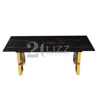 Antique Modern Design Luxury Home Furniture European Style Gold Stainless Steel Leg Black Marble Table