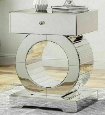 Luxury Mirrored Side Table Contemporary Beveled Glass Pedestal Stand