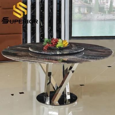 Wholesale American Black Marble Dining Tables with Silver Metal Base