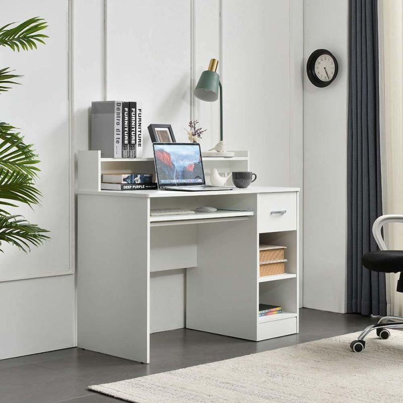 Computer Desk with Keyboard Tray, Black/White