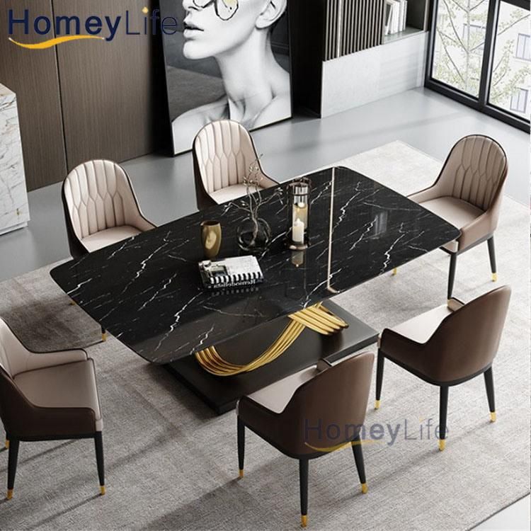 Rectangular Modern Style Marble and Stainless Steel Dining Table