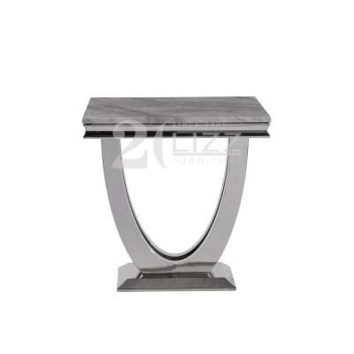 Modern Stainless Steel Home Living Room Furniture White Rectangle Top Grain Coffee Shaop Table