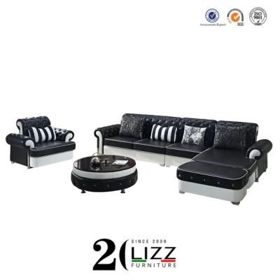 L Shape Modern Living Room Chesterfield Leather Corner Sofa Set