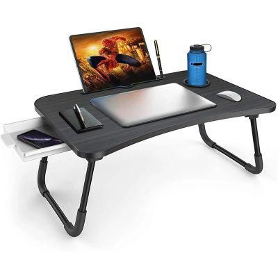 Foldable Laptop Bed Stand Desk Multi-Function Lap Bed Tray Table with Storage Drawer and Water Bottle Holder