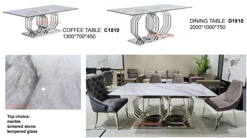 New Sintered Stone Top Stainless Steel Dining Table Set for Home and Hotel