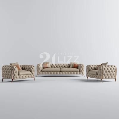 New Arrival Modern Style Tufted Button Design Home Furniture Living Room Genuine Leather Sofa