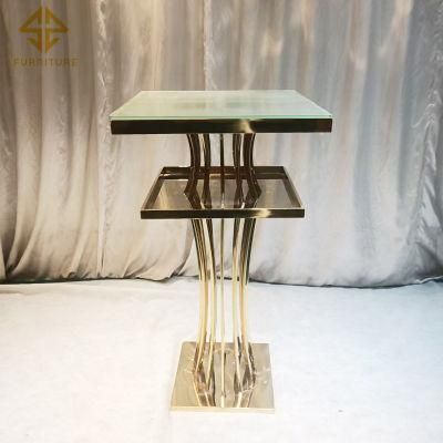 Wedding Furniture Gold Stainless Steel Mirror Glass Cake Table