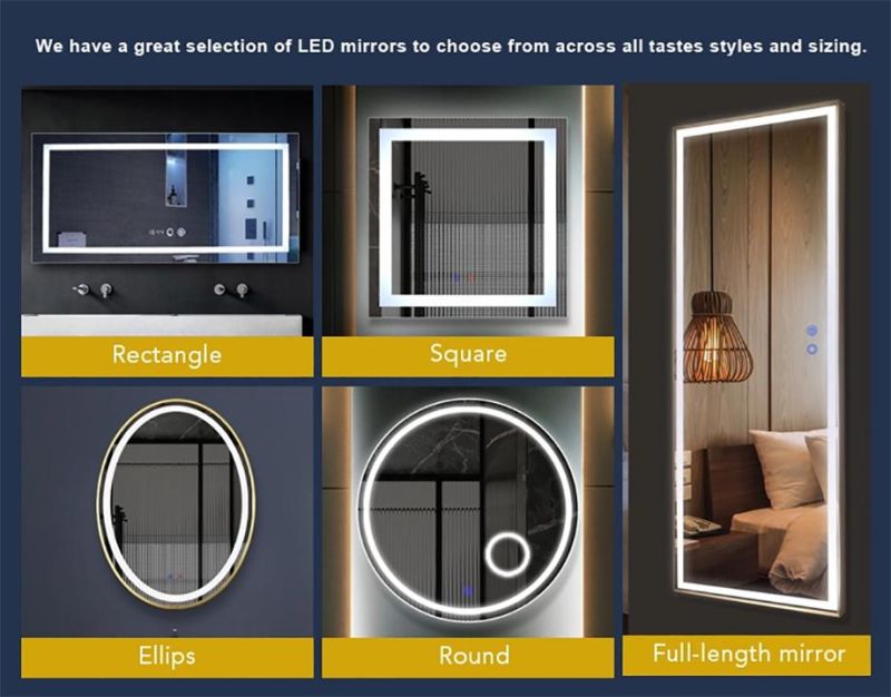 Factory Customized Edge Mirror 500 X 700mm Rectangle Hotel Backlit LED Bathroom Mirror