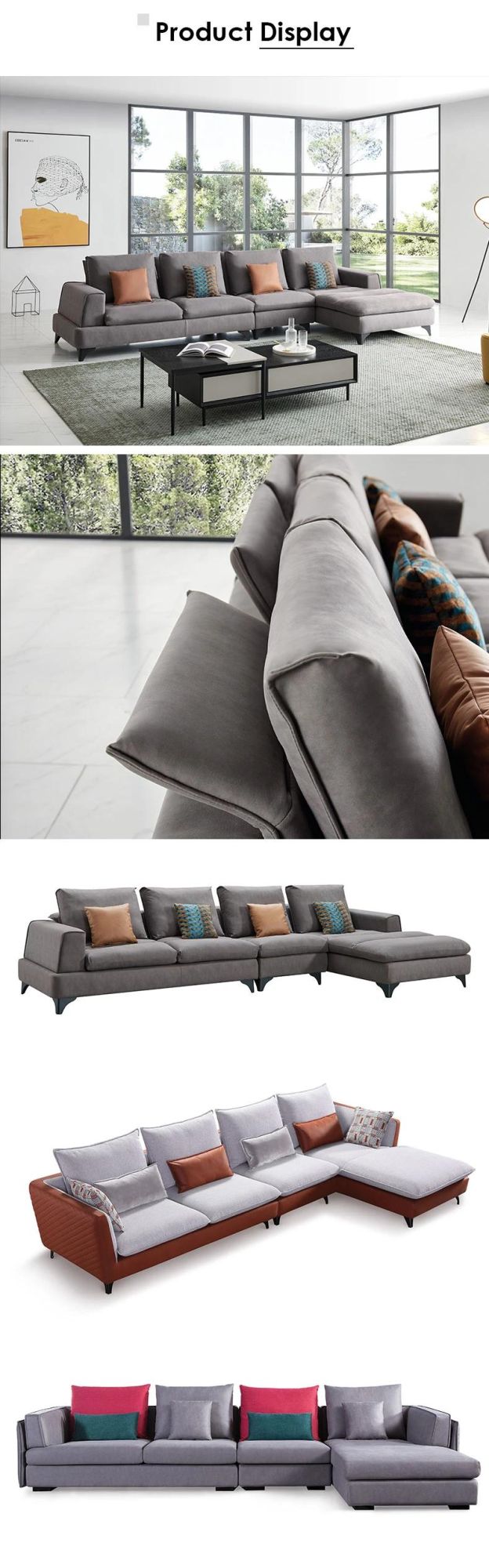 Modern Sofa Gery Leathaire Living Room Furniture with Wood Frame
