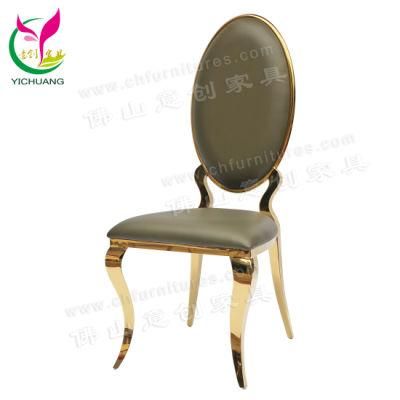 Ycx-Ss54 New Design Stainless Steel Oval Back Amry Green and Gold Chairs