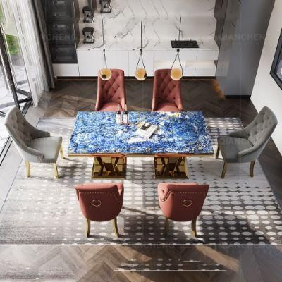 Modern Dining Room Furniture 8chairs Golden Metal Marble Dining Table