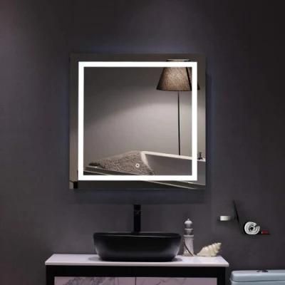 Horizontal/Vertical Square Backlit Bathroom Mirror Wall Mounted Anti-Fog Makeup Mirror with LED Light Over Vanity