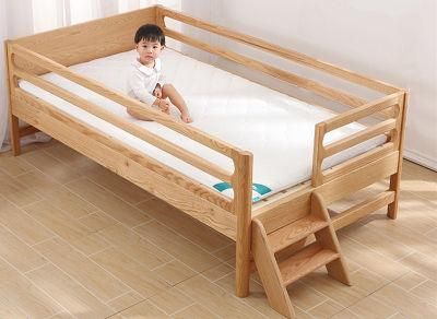 Nordic Simple Modern Children&prime;s One-Meter Red Oak Guardrail Stitching Baby Solid Wood Bed 0004