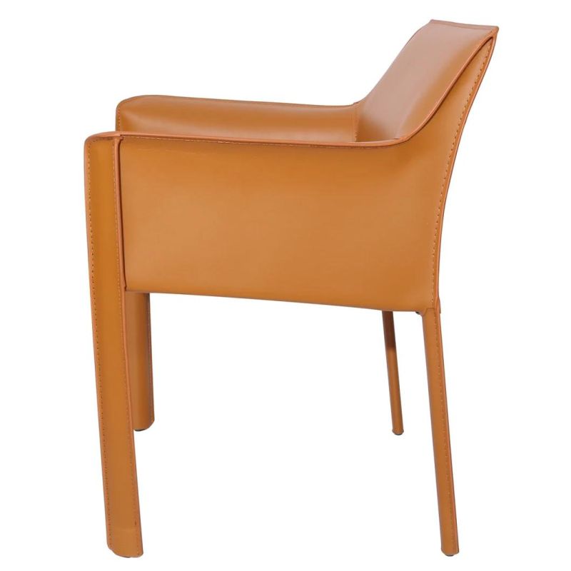 Modern Hard Saddle Leather Dining Chair with Heavy Steel Frame