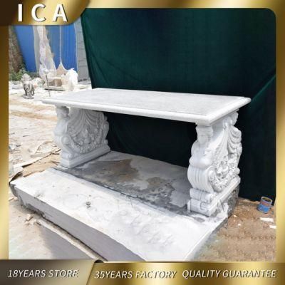 Modern Garden Decor Italian Art Hand Carving Relief Marble Bench