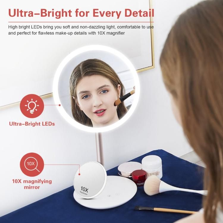 Fascinate Jiujiu 8 Inch Round Makeup LED Lighted Rechargeable Mirror