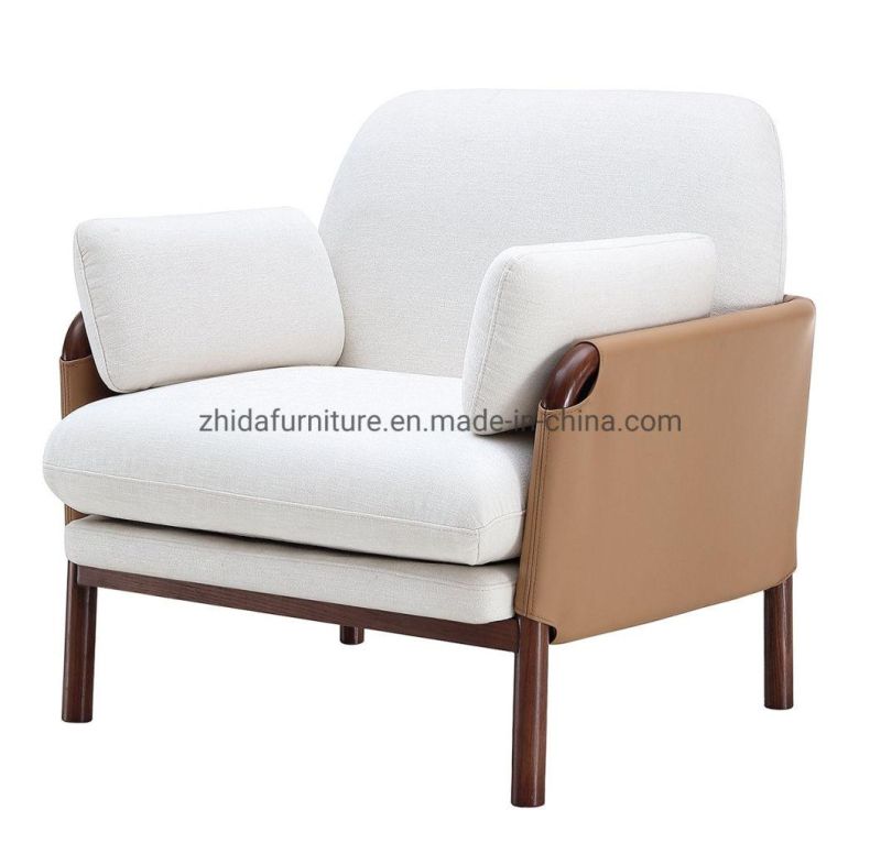 Hotel Furniture White Fabric Leather Fabric Wooden Legs Living Room Chair