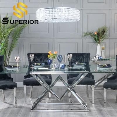 Modern Home Furniture Tempered Glass Stainless Steel Dining Table