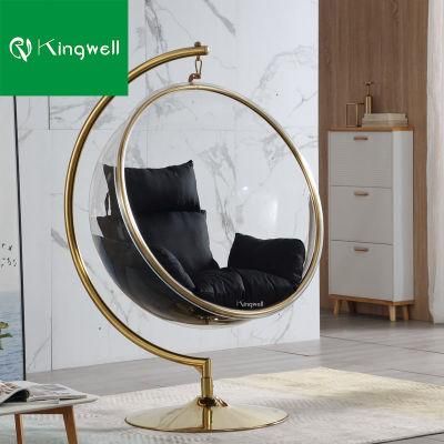 Popular Modern Acrylic Bubble Hanging Swing Chair with Gold Stand