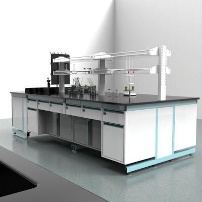 Hospital Wood and Steel Lab Furniture with Top Glove Box, School Wood and Steel Bench with Liner Laboratory Mat/