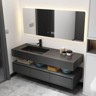 Modern Large Size Wooden Bathroom Cabinet Sintered Stone Vanity Countertop LED Mirror Luxury Bath Furniture Combo