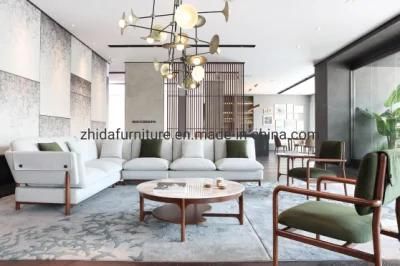 Modern Villa Design Fabric Wooden Base L Shape Sofa
