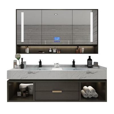 Marble Wall Mounted Storage Modern Bathroom Vanity Cabinet with Rock Plate Basin
